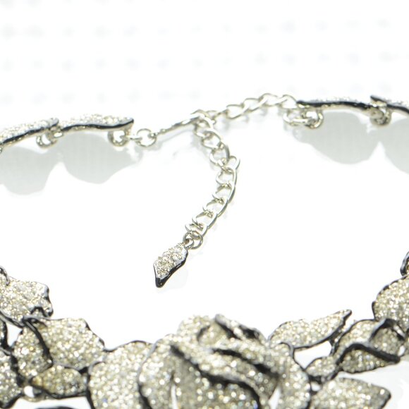 Kenneth Jay Lane KJL Black Enamel Pavé Rose Necklace - Picture 4 of 9